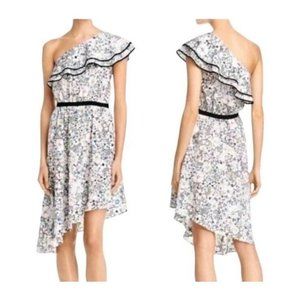 NWT Likely Contour Daisy Delbarton Dress Sz 12 One Shoulder White Floral Ruffle